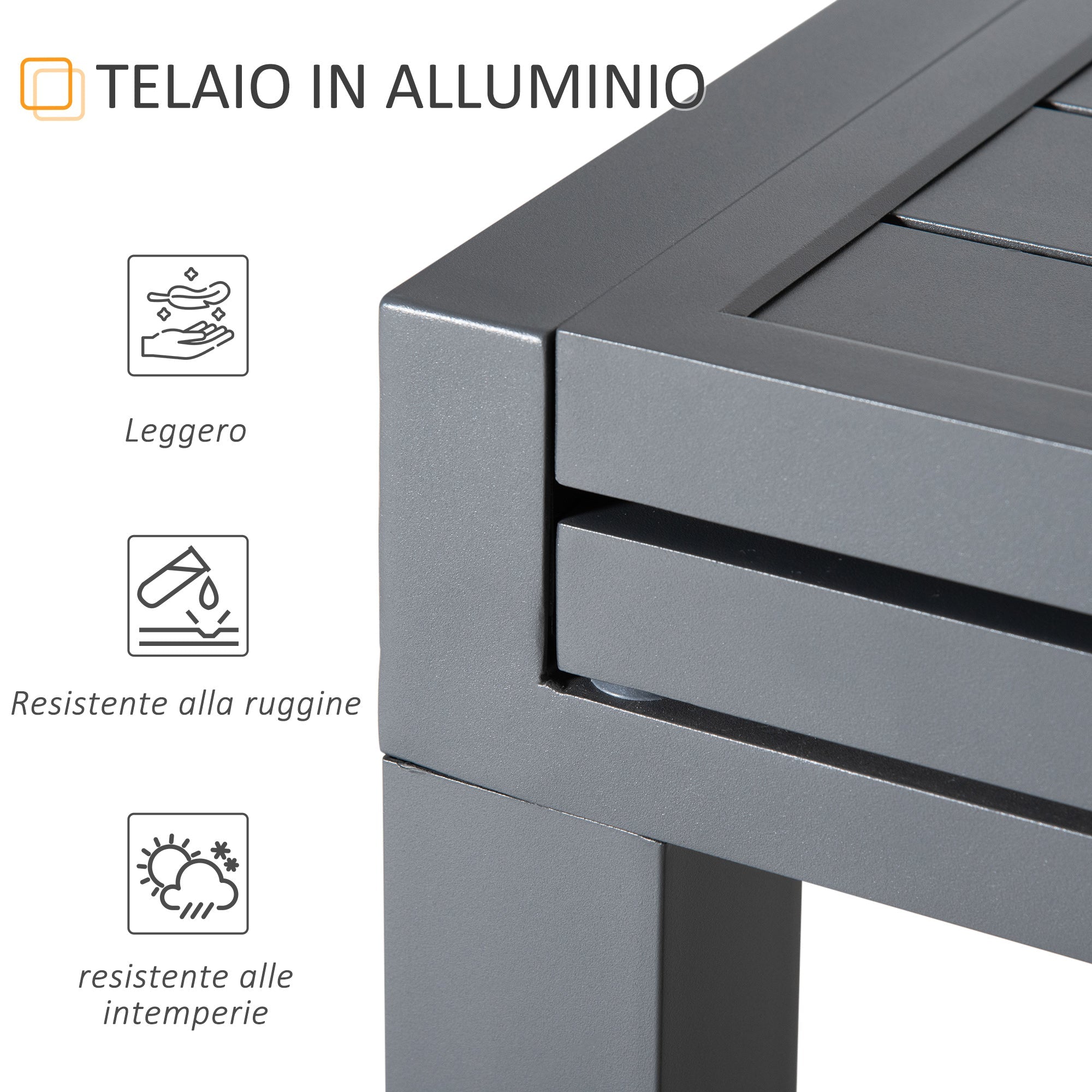 Extendable Garden Table for 8-10 People, Aluminum, 135-270x90x75cm, Grey - Borge' Group Limited