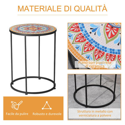 Outsunny garden set 2 metal and ceramic garden tables with mosaic top, ф41x53cm and ф36x49.5cm - Borgè