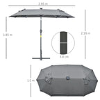 Double Parasol with Cross Base and Solar Lights, 295x150x219cm, Grey - Borge' Group Limited