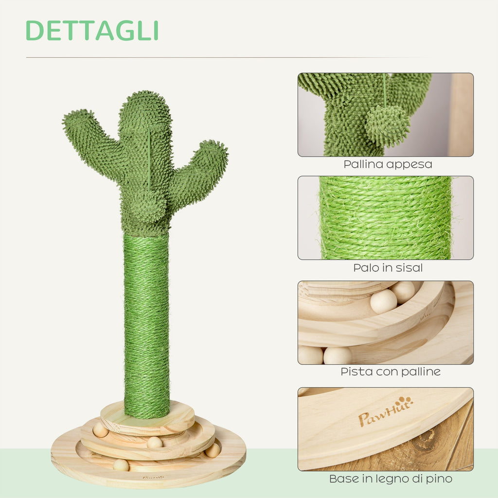 Cactus Cat Tree for cats with Scratch Pole and Ball, 32x32x60cm - Borge' Group Limited