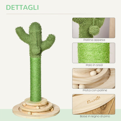 Cactus Cat Tree for cats with Scratch Pole and Ball, 32x32x60cm - Borgè