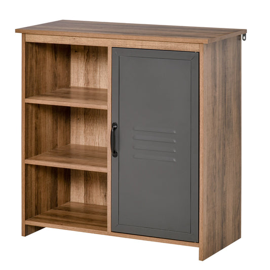 Multiuse cabinet with shelves and wooden locker with metal door, living room and kitchen cabinet, 80x35x82cm, Grey brown