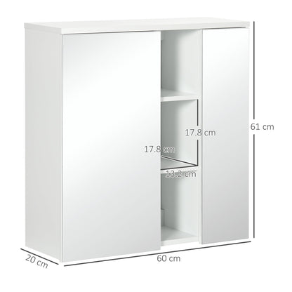 kleankin 2 -door bathroom mirror cabinet with open shelves and adjustable shelves, 60x20x61cm, white - Borgè