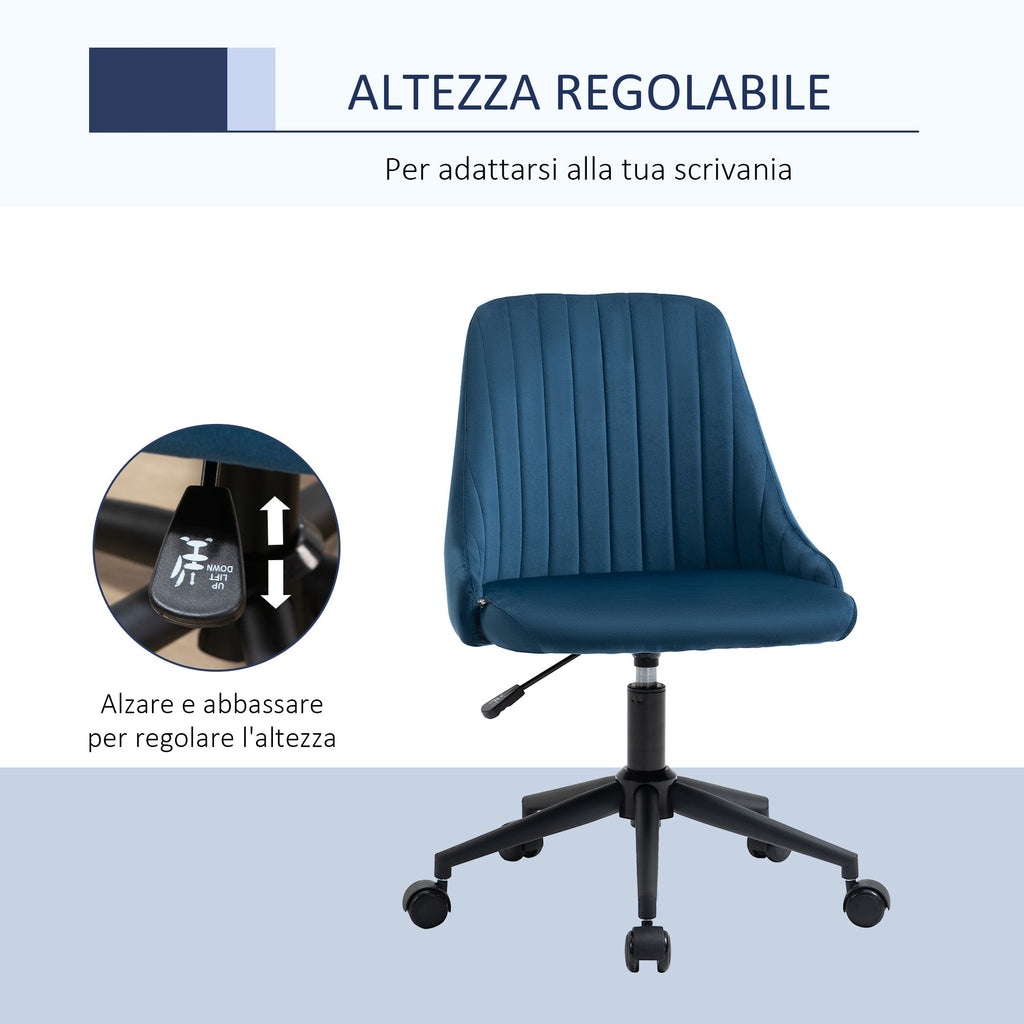 Vicetto swivel ergonomic office chair with adjustable height in velvet - blue - Borgè