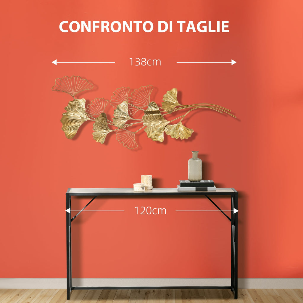 Homcom 3D Metal Wall Decoration, Golden Wall Art with Ginkgo 138x70cm leaves - Borgè