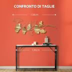 Homcom 3D Metal Wall Decoration, Golden Wall Art with Ginkgo 138x70cm leaves - Borgè