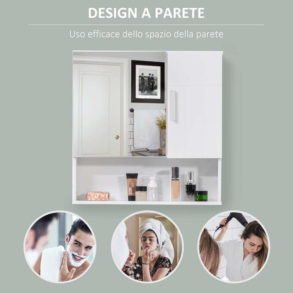 Kleankin Wooden Bathroom Mirror with 2 doors and open shelf, 54x15.2x55.3cm, White - Borgè