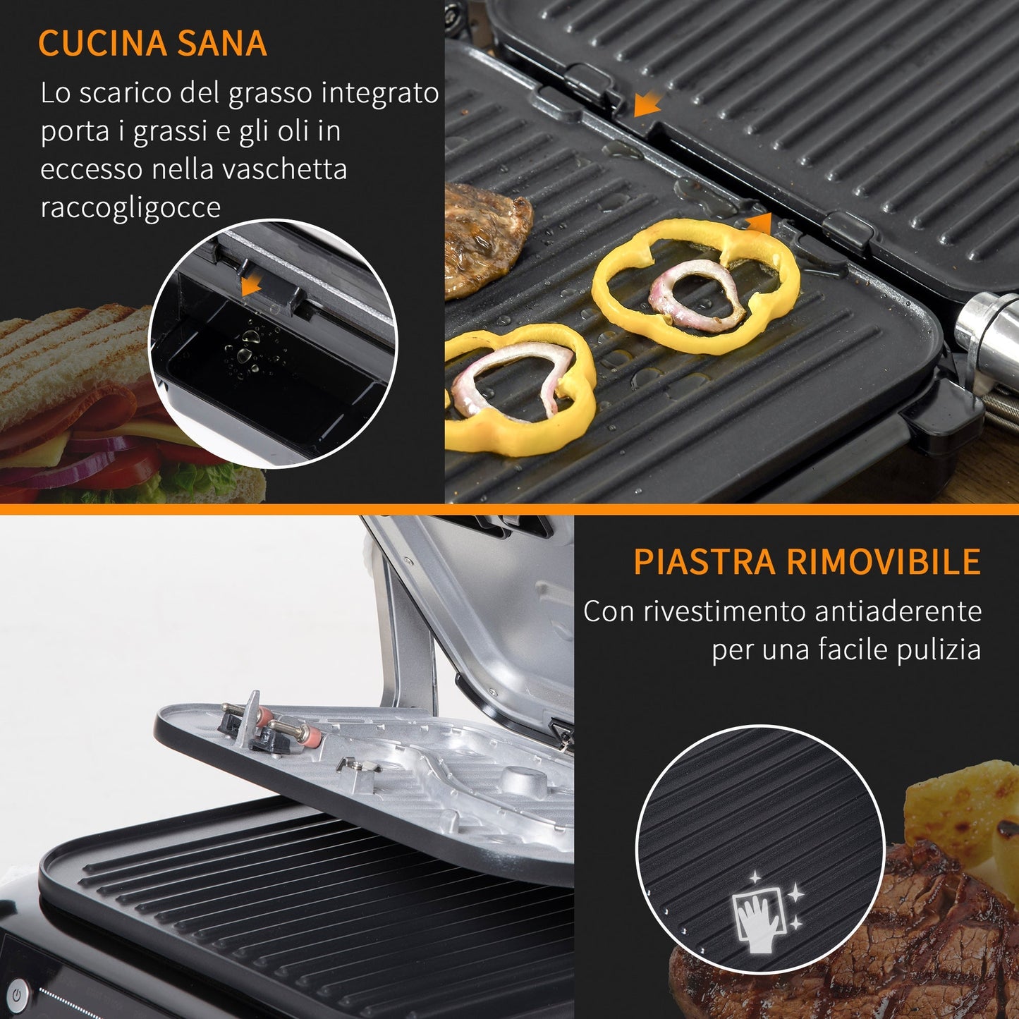 Black Electric Plate / Toaster 2100W with 8 Cooking Settings