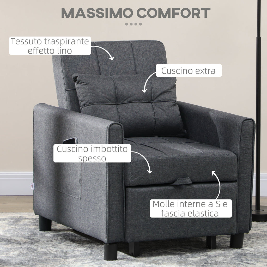 Single Bed Armchair Reclinable on 3 levels with extra pillow, 69x82x85cm, Grey - Borgè