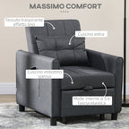 Single Bed Armchair Reclinable on 3 levels with extra pillow, 69x82x85cm, Grey - Borgè