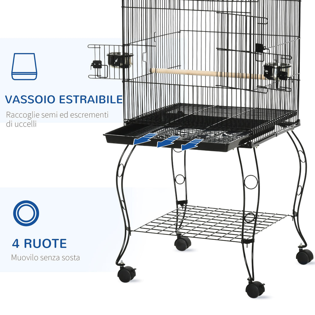 Indoor Wooden Bird Cage with Tray, 4 Wheels and Perch, 50x49x137cm - Borge' Group Limited