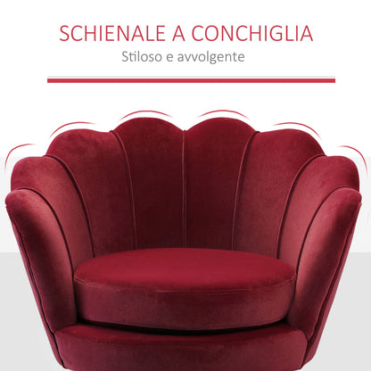 SEASHELL Design Red Velvet Chamber Armchair With Back | 76x67x74cm - Borgè