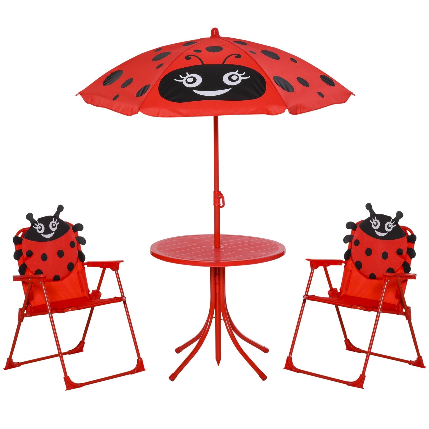 Outsunny Garden Table Set with 2 folding chairs and umbrella for children's ladybugs - Borgè