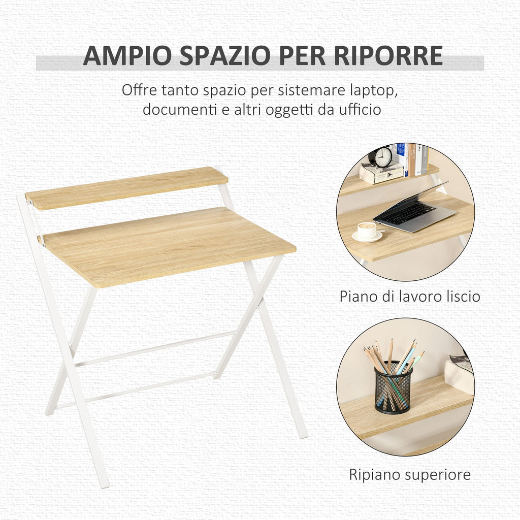 Folding Desk Space with Superior Shelf for Room and Office, 81.5x70x84cm, Wood and White Color - Borgè