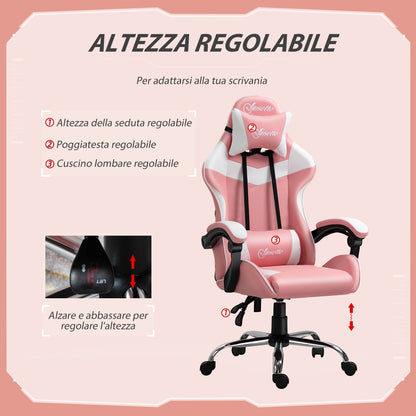 Ergonomic gaming chair with adjustable and reclining height - pink - Borgè