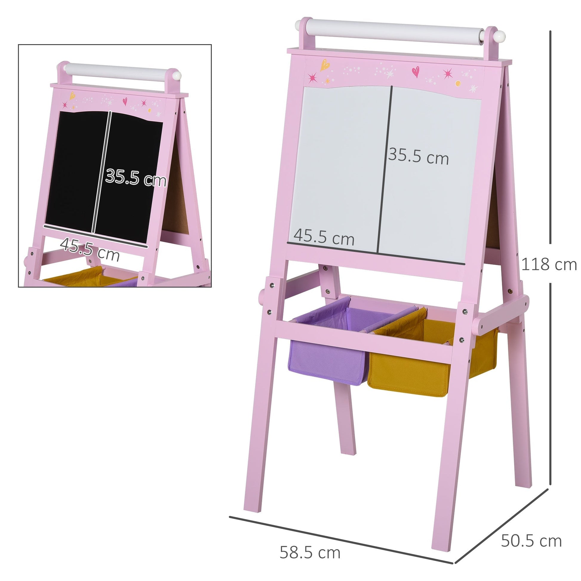 Lavagnetta with Kids stand 3 in 1 and with roller paper sheets pink wooden - Borgè