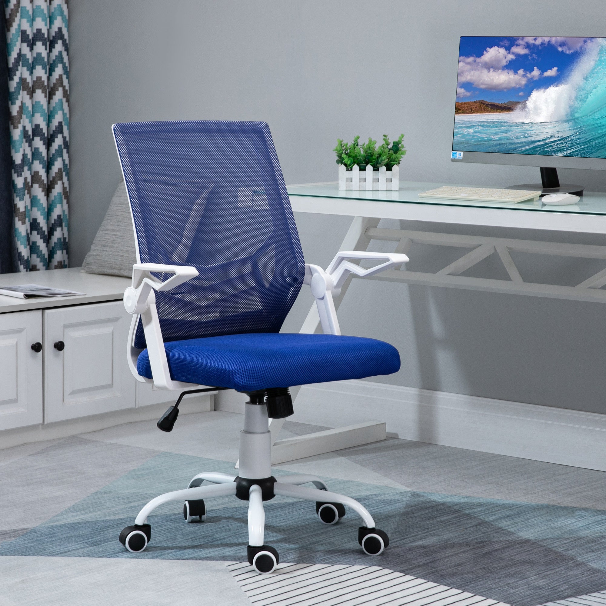 Ergonomic office chair with armrests and lumbar support, swivel office chair and adjustable height in blue fabric - Borgè