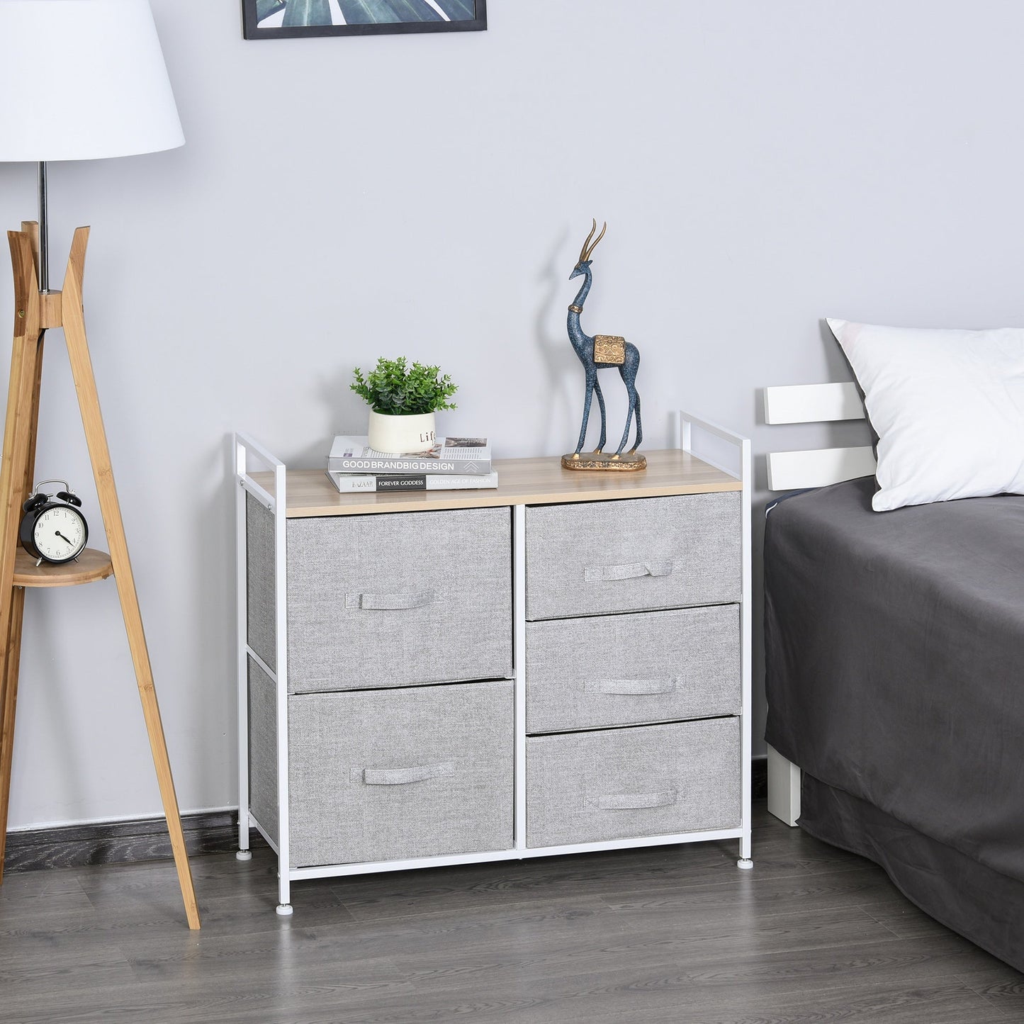 chest of drawers with 5 folding and removable drawers in Grey fabric - Borgè