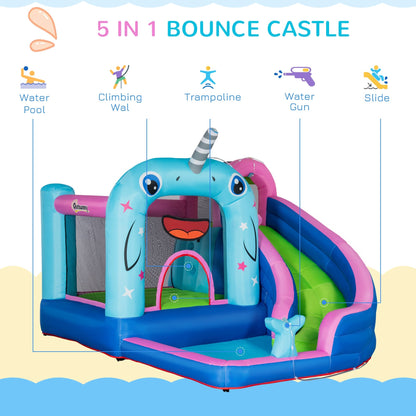 Inflatable Bouncy Castle for Children 3-8 Years Unicorn themed with Bag, 11 Stakes and Patches Included, 330x280x200 cm - Borgè