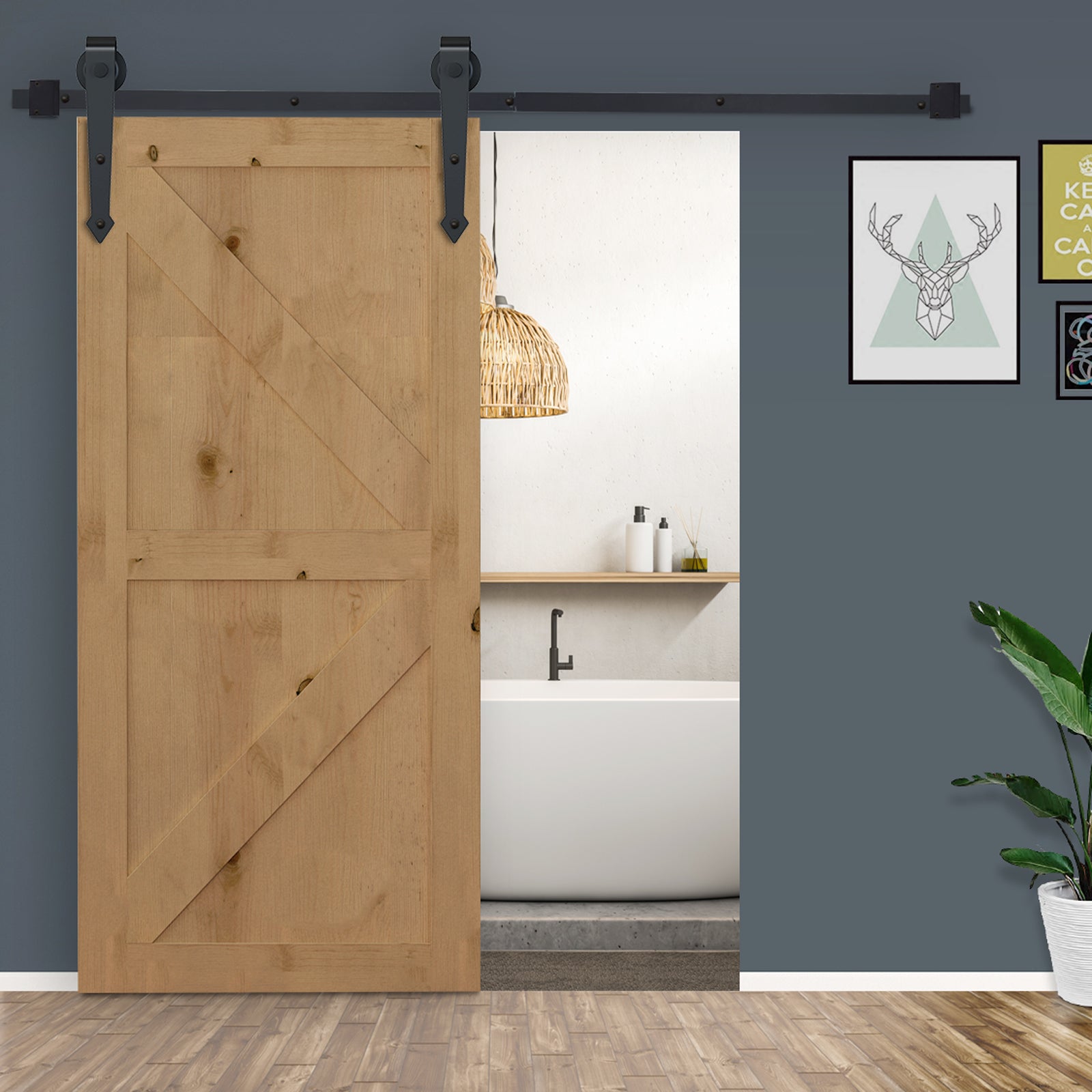 Homcom Kit for sliding door in rustic style with 200cm track and wheels, black - Borgè