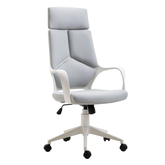 office chair with rocking function, presidential chair in adjustable and swivel fabric, 63x63x117-127 cm, Grey - Borgè