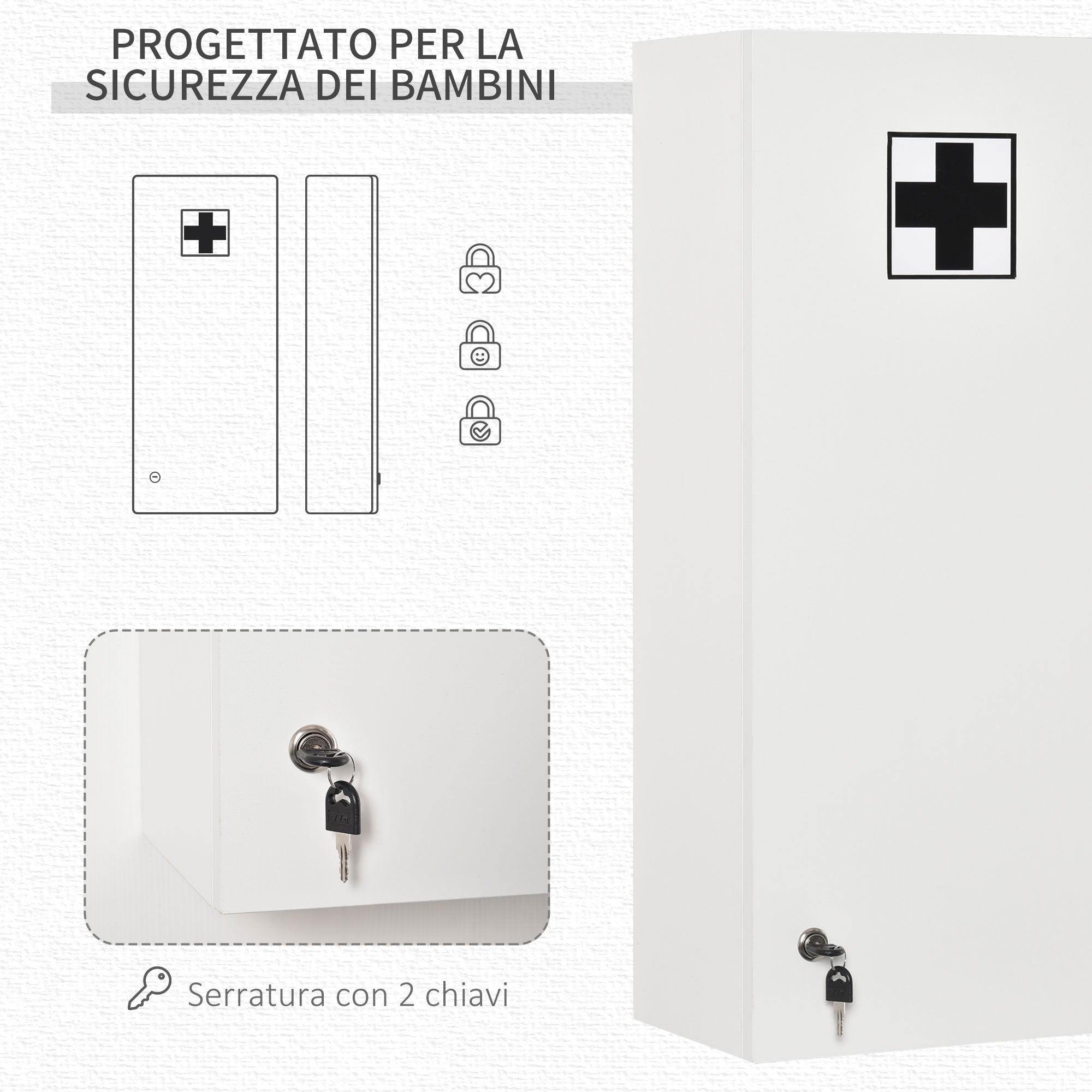 Kleankin Owner for medicines with lock, wood and glass - white - Borgè