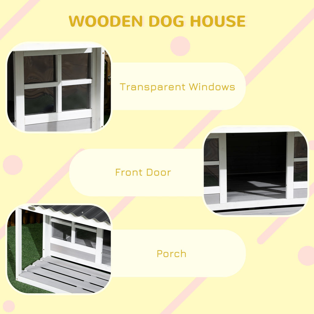 Outdoor Dog Kennel in Wood and PVC with Porch and Windows, 126x118x105cm, Grey - Borge' Group Limited