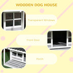 Outdoor Dog Kennel in Wood and PVC with Porch and Windows, 126x118x105cm, Grey - Borge' Group Limited