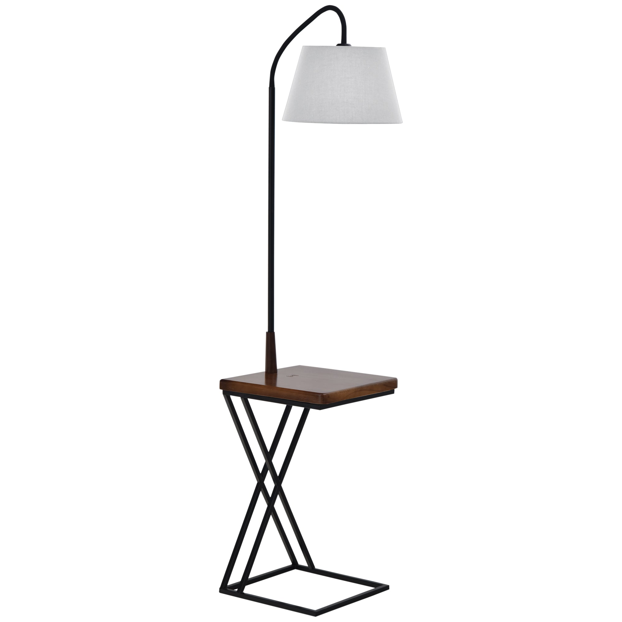 ground lamp with steel and wood shelf - Borgè