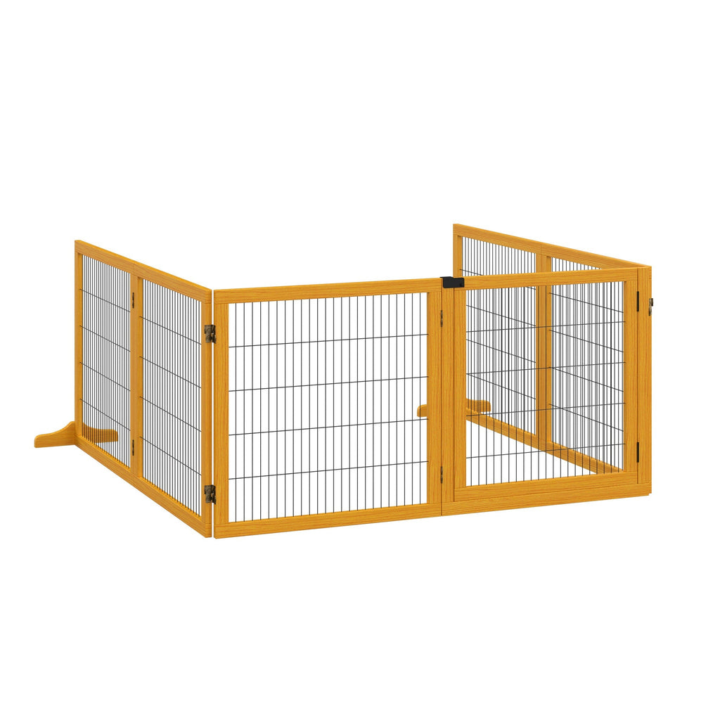 Wooden and Steel Dog Gate for Small/Medium Size Dogs with 6 Folding Panels, 432x36x70cm - Borge' Group Limited