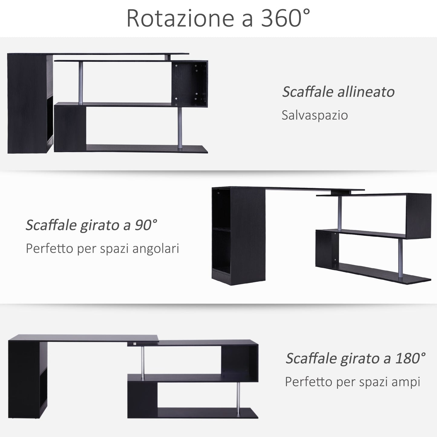 Corner Computer Desk with Shelves 360Â° Swivel L Shape Wooden