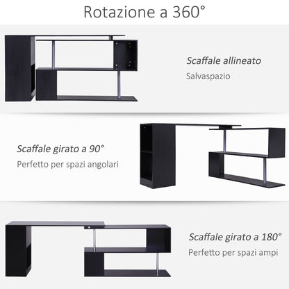 Corner Computer Desk with Shelves 360Â° Swivel L Shape Wooden