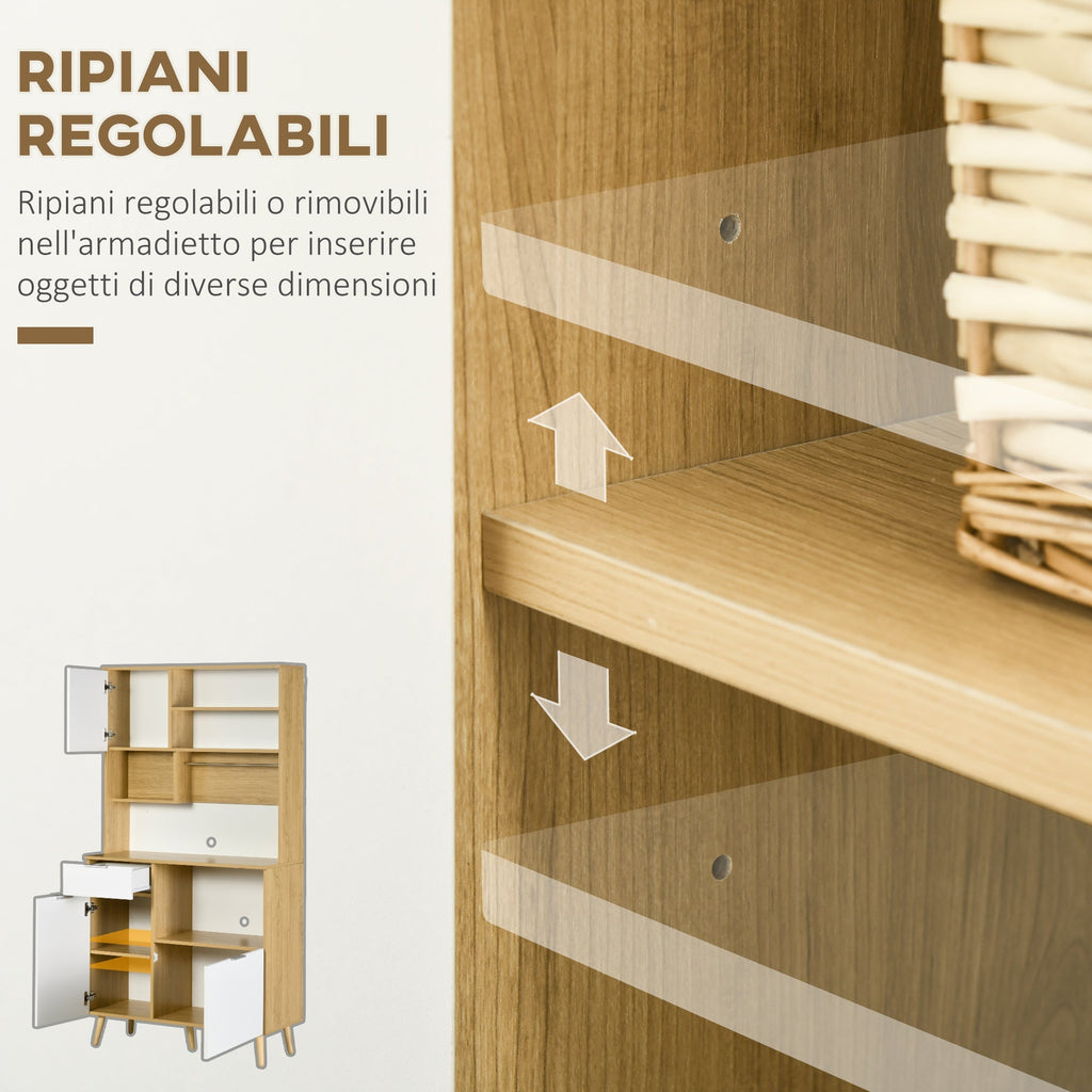 Homcom Kitchen pantry in chipboard with cabinets, drawers, adjustable shelves and Appendino, 93x40x180 cm - Borgè