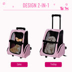 2 in 1 Dog and Cat Carrier Backpack with Side Pockets, Telescopic Handle and Wheels, 42x25x55cm, Pink - Borge' Group Limited