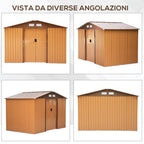 Garden Shed with Base and Double Sliding Doors, Steel Garden Shed, 277x195x192 cm, Yellow - Borge' Group Limited