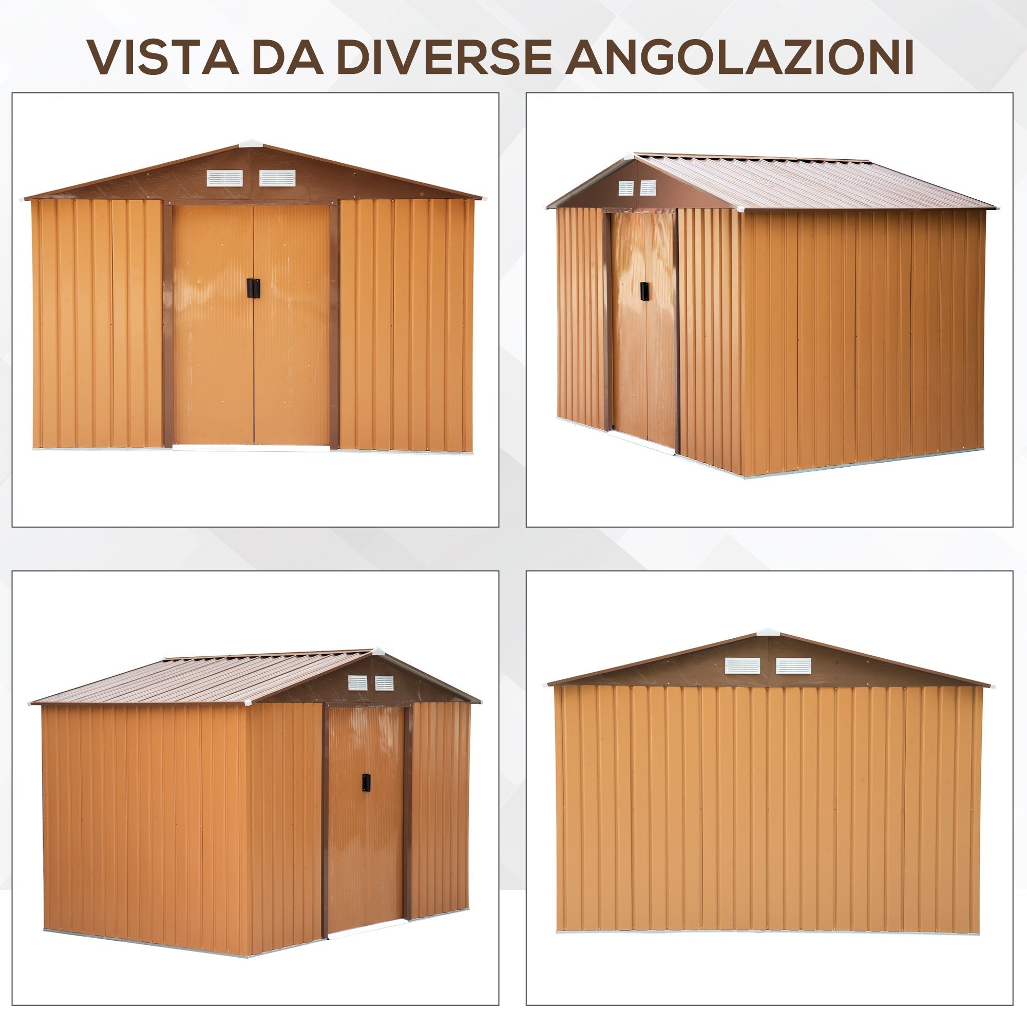 Garden Shed with Base and Double Sliding Doors, Steel Garden Shed, 277x195x192 cm, Yellow - Borge' Group Limited