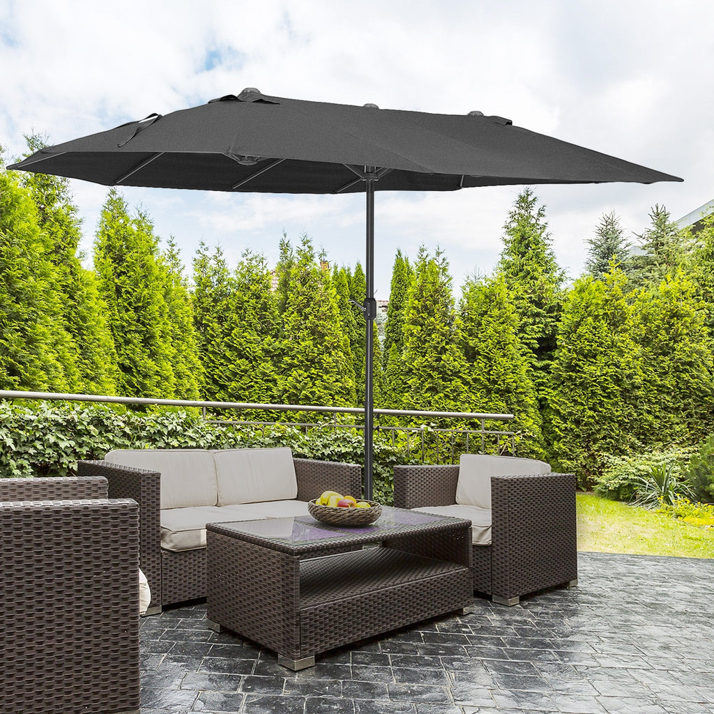 Double Garden Umbrella with Crank Opening, in Steel and Polyester, 460x270x240 cm, Black - Borge' Group Limited