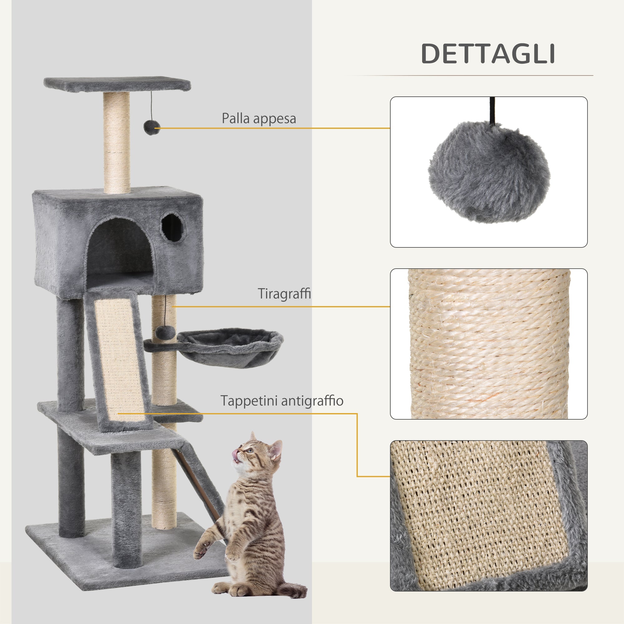 Cat Tree for cats with Scratch Pole with suspended Bed - Borge' Group Limited