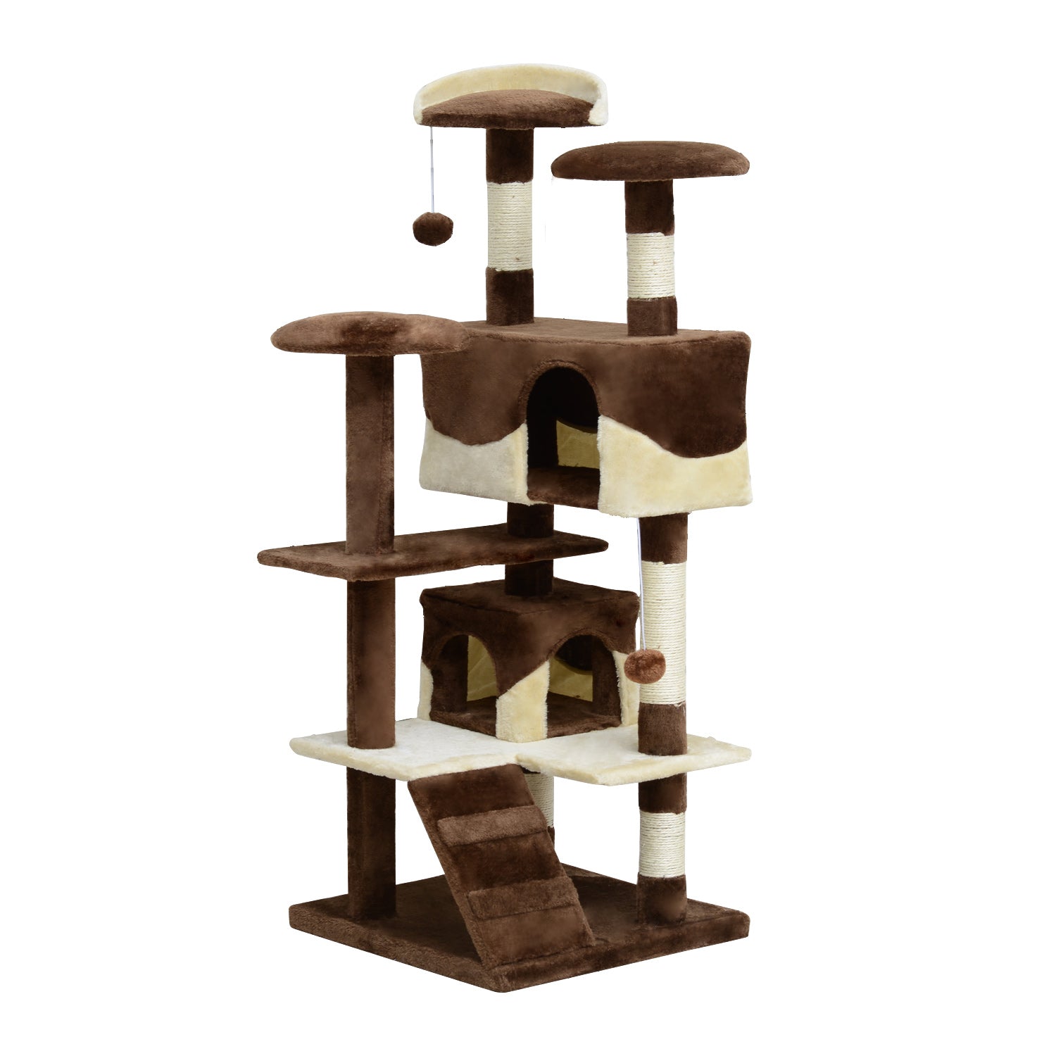 Cat Tree for cats with Scratch Pole and playing ball in Coffee and cream colour, 50x50x132cm - Borge' Group Limited
