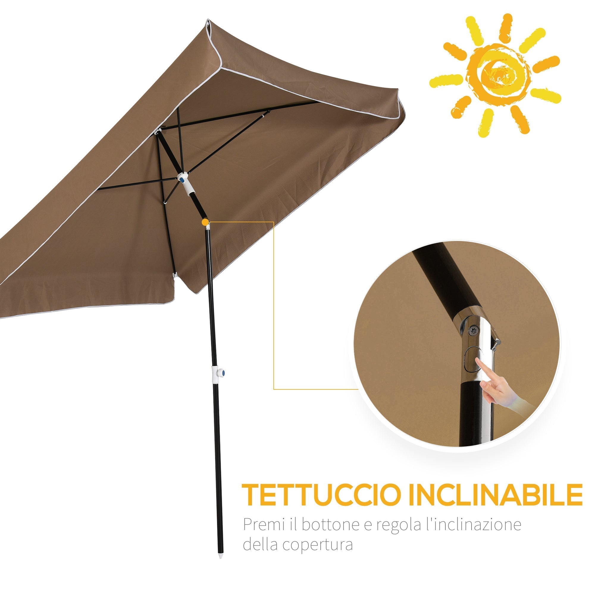 2x2m Outdoor Umbrella with Square Canopy, Adjustable and Portable, in Metal and Polyester, Coffee - Borge' Group Limited