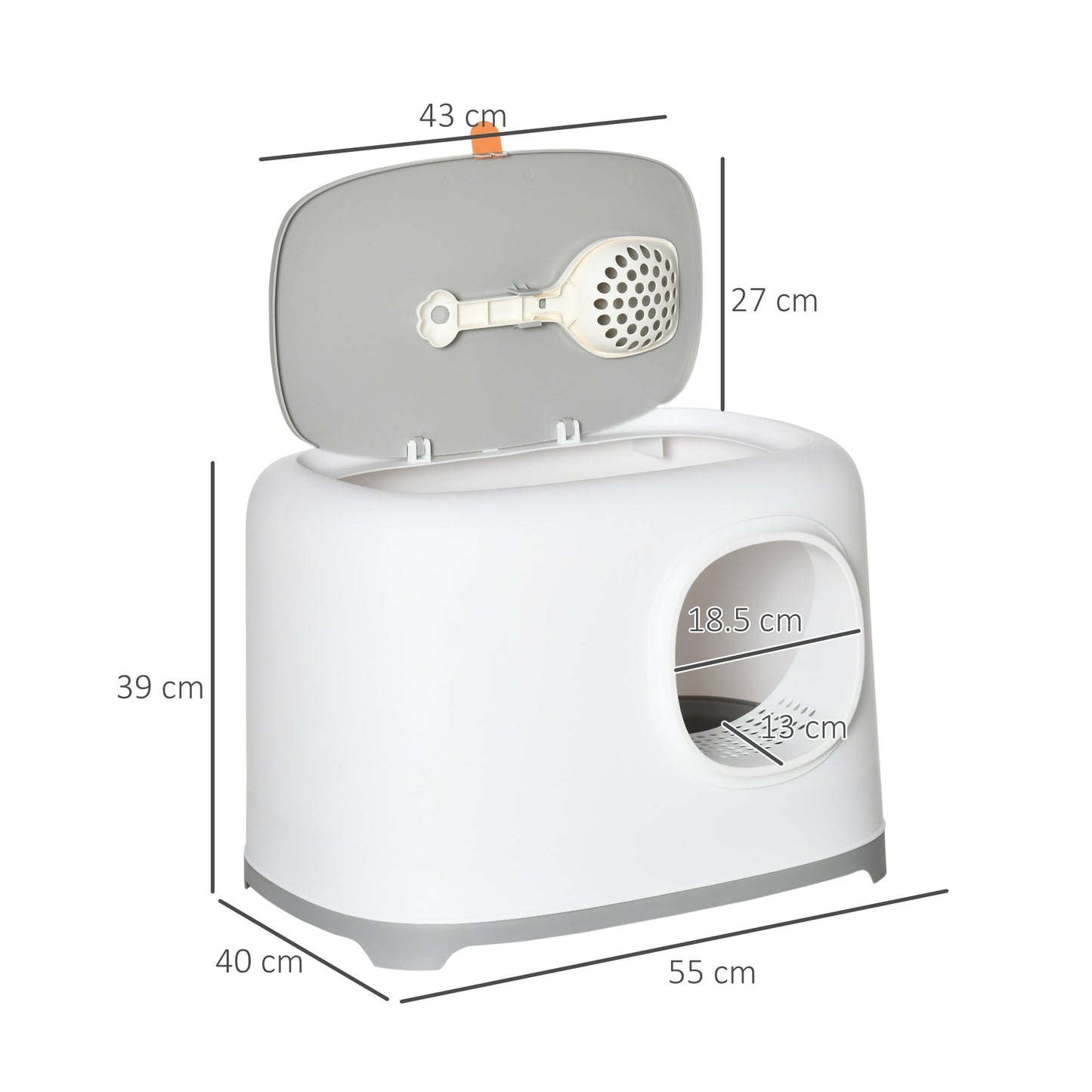 PAWHUT PP PP cat bed with scale and lid included, 55x40x39cm, white and Grey - Borgè