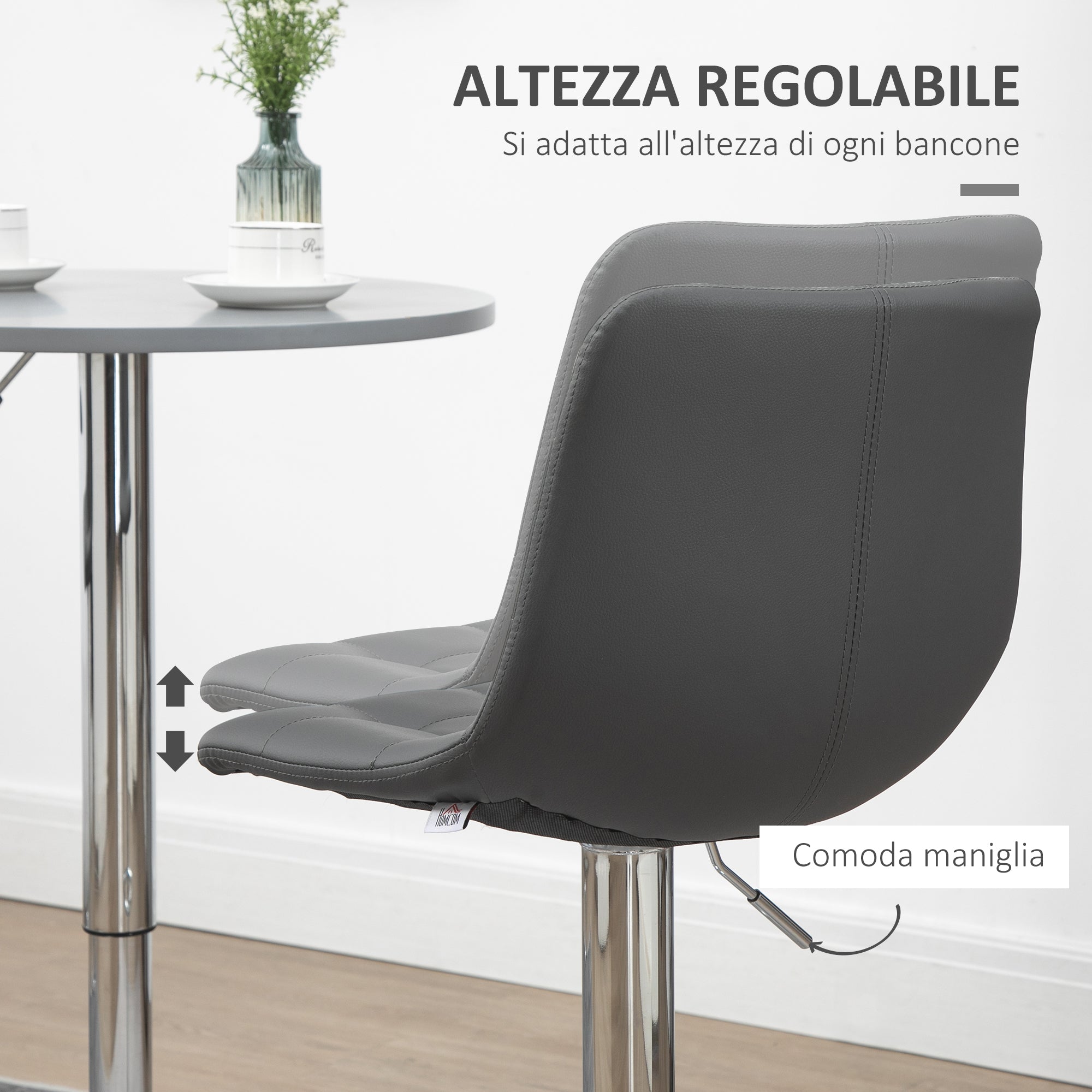 Set 2 swivel bar stools in like backs and backs, 42x45x89-110cm, Grey - Borgè