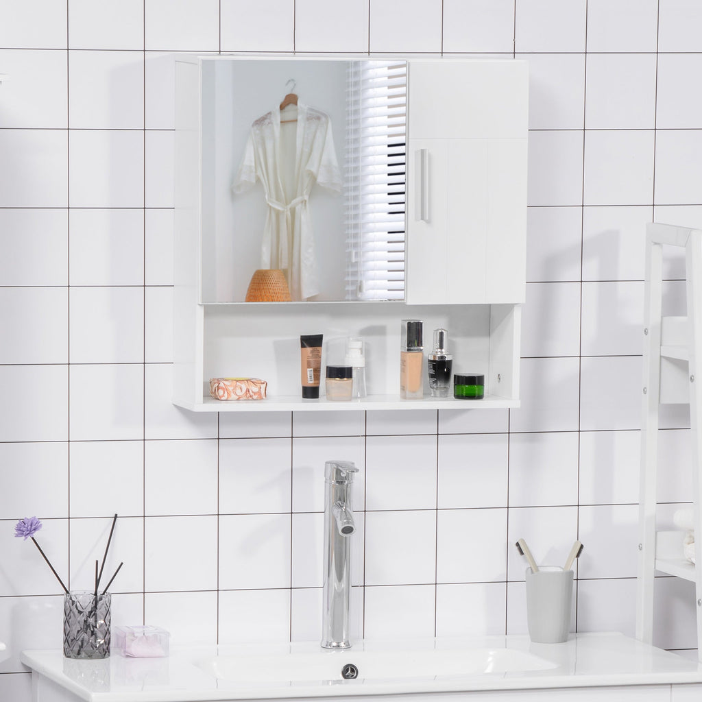 Kleankin Wooden Bathroom Mirror with 2 doors and open shelf, 54x15.2x55.3cm, White - Borgè