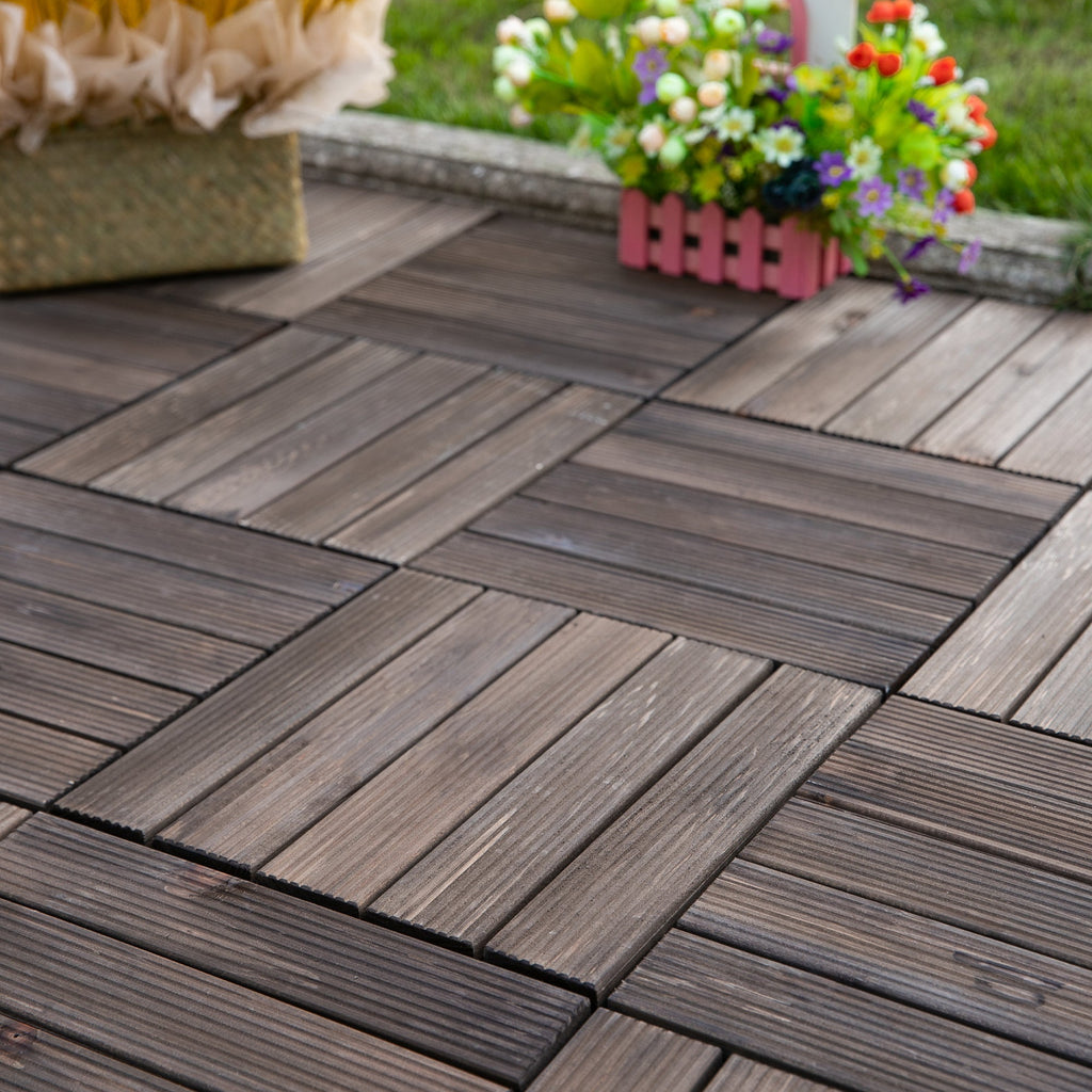 Outdoor Wooden Floor Tiles, 27-Piece Interlocking Set, 30x30x2.5 cm - Borge' Group Limited