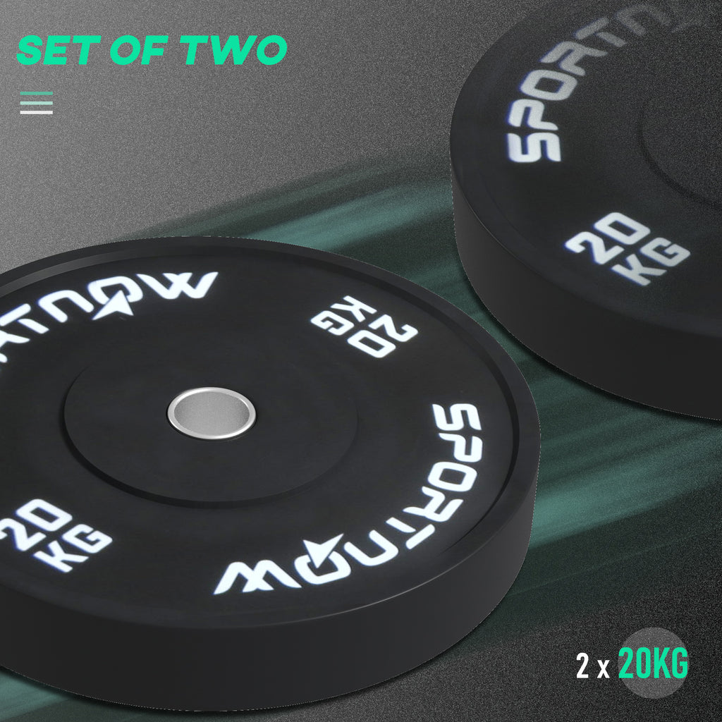 SportNow set of 2 20kg gym discs for barbell and dumbbells with Ã˜5cm, black attack - Borgè