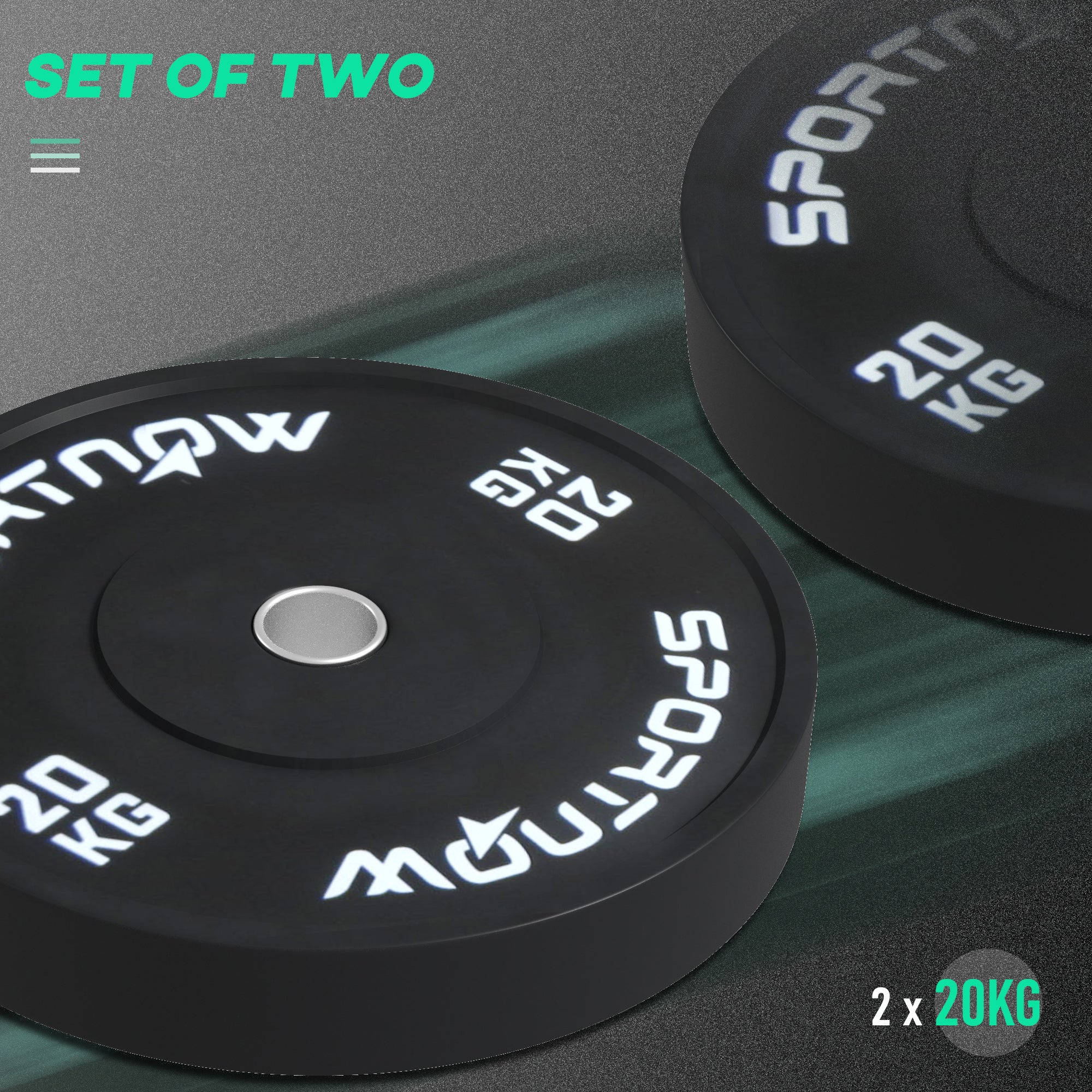 SportNow set of 2 20kg gym discs for barbell and dumbbells with Ã˜5cm, black attack - Borgè