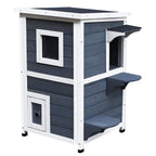 2-Story Waterproof Wooden Cat House, Outdoor Pet House with Opening Roof, 51x51x81.3cm - Borge' Group Limited