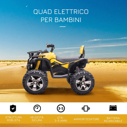 Quad for 12V electric children with headlights and rechargeable battery, age 3-5 years, 100x65x73cm, yellow - Borgè