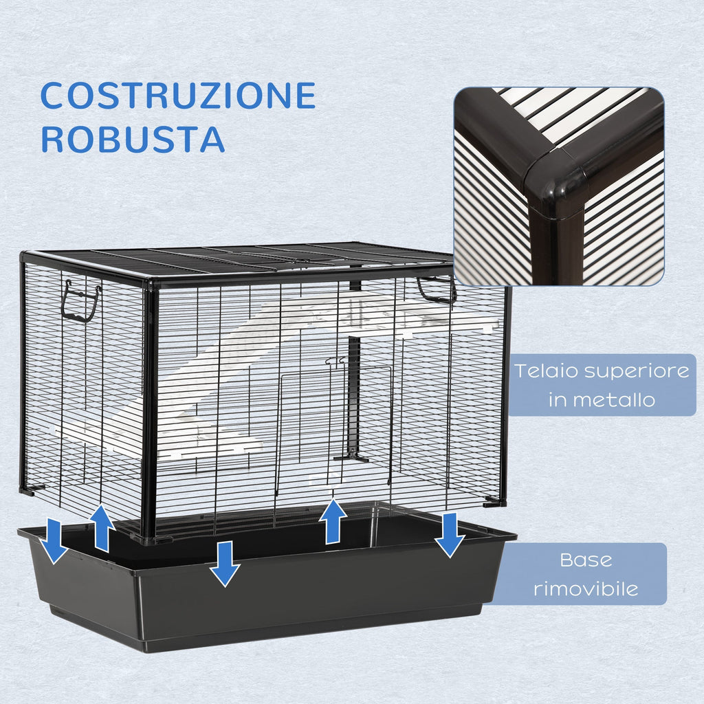 Guinea Pig Cage with Handle, Water Tank, Ramp and Tray, 80x48x58cm, Black - Borge' Group Limited
