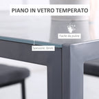 Square Table 4 Seater for Kitchen and Living Room, Modern Table in Metal and Tempered Glass, 75x75x75 cm, Grey - Borgè